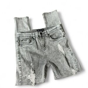 Empyre Verge Mens Distressed Skinny Jeans Grey Acid Wash Shredded Denim Size 28